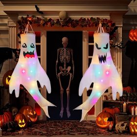 2pcs, 47" Halloween Ghost Windsocks Decorations With LED Light Outdoor Halloween Decorations Hanging Ghost Windsocks D√©cor For Halloween