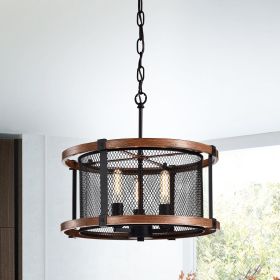 Airi Imitation Wood Grain/Black 3-light Chandelier