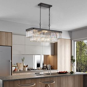 Chandeliers,Rectangular Crystal Chandelier Adjustable,E12 Modern Industrial Crystal Lights