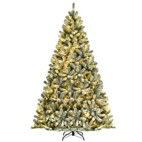 6/7/8 Feet Pre-lit Snow Flocked Christmas Tree with Metal Stand