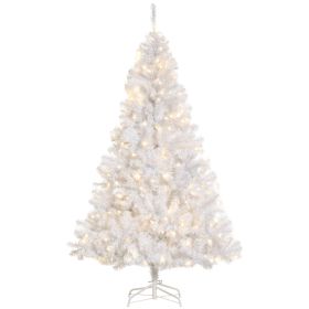 HOMCOM 6' Tall Prelit Christmas Tree Douglas Fir Artificial Christmas Tree with Realistic Branches, 250 Warm White LED Lights and 1000 Tips, White