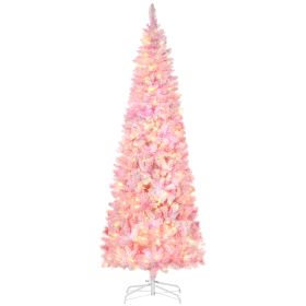 HOMCOM 7.5ft Prelit Snow Flocked Artificial Christmas Tree with Pencil Shape, Pine Realistic Branches, Warm White LED lights, Auto Open