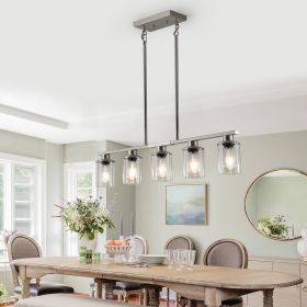 Brushed Nickel 5-Light Chandelier - Contemporary Kitchen Island Pendant Light with Clear Glass Shades for Dining Room, Farmhouse