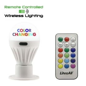 LitezAll COB LED Porta Bulb Color Changing Remote Control Light 200 Lumens 3 AAA Batteries