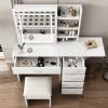 Fashion Vanity Desk with Mirror and Lights for Makeup with open shelves and Chair