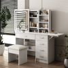 Fashion Vanity Desk with Mirror and Lights for Makeup with open shelves and Chair