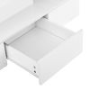 ON-TREND Modern Glossy Coffee Table With Drawer, 2-Tier Rectangle Center Table with LED lighting for Living room, 39.3''x19.6''x15.3'', White