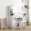 Vanity desk set including table with large lighted mirror,3 color lighting modes adjustable brightness, dressing table with 2 drawers