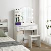 Vanity desk set including table with large lighted mirror,3 color lighting modes adjustable brightness, dressing table with 2 drawers