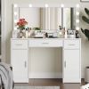 47.2"Vanity Desk with Large Mirror, 3 Colour Lighting Modes, Adjustable Brightness, Dresser with 3 Drawers & 2 Vertical Cabinets