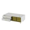 Modern White Coffee Table with 2 Glass Door Storage, 4 Drawers, Gold Metal Legs, and Multi-Color Lighting in 47.2''