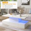 ON-TREND Modern Glossy Coffee Table With Drawer, 2-Tier Rectangle Center Table with LED lighting for Living room, 39.3''x19.6''x15.3'', White