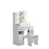 Vanity desk set including table with large lighted mirror,3 color lighting modes adjustable brightness, dressing table with 2 drawers