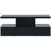 ON-TREND Modern Glossy Coffee Table With Drawer, 2-Tier Rectangle Center Table with LED lighting for Living room, 39.3''x19.6''x15.3'', Black