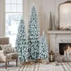 8FT, 6FT, 4FT Pre-Lit Pencil Christmas Trees, 3-set Slim Artificial Christmas Tree With Snow Flocking, Xmas Holiday Decoration Tree, 1455 Branch Tips