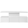 ON-TREND Modern Glossy Coffee Table With Drawer, 2-Tier Rectangle Center Table with LED lighting for Living room, 39.3''x19.6''x15.3'', White