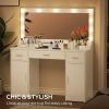 47.2"Vanity Desk with Large Mirror, 3 Colour Lighting Modes, Adjustable Brightness, Dresser with 3 Drawers & 2 Vertical Cabinets