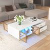 Modern White Coffee Table with 2 Glass Door Storage, 4 Drawers, Gold Metal Legs, and Multi-Color Lighting in 47.2''