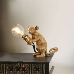 Nordic Creative Mini Animal Mouse Lamp Living Room Dining Room Bedroom Clothing Store Personalized Eye Protection Gift Resin Table Lamp (Option: Golden-Sitting posture-US)