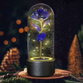 Creative 2 In 1 Rose Flowers LED Light And Bluetooth-compatible Speaker Valentine's Day Gift Rose Luminous Night Light Ornament In Glass Cover (Option: Black Base Purple Flower)