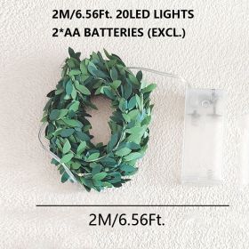 6.56ft/9.84ft/16.4ft LED Green Rattan; Copper Wire Light String; DIY Simulation Garland; Wedding Festival Decoration Flashing Light String (size: 2M/6.56Ft. 20LED)