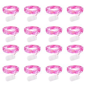 16 Pack Led Fairy Lights Battery Operated String Lights Waterproof Silver Wire 7 Feet 20 Led Firefly Starry Moon Lights For DIY Wedding Party Bedroom (Color: Pink)