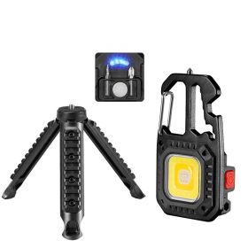 Small Mini LED Lighting Small Torch Keychain (Color: Black plus Magnet plus Bracket)