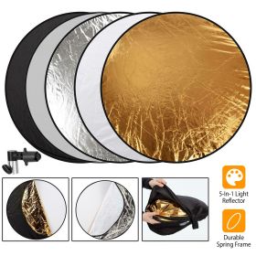 5 In 1 Photography Round Light Reflector Collapsible Multi Disc Light Diffuser w/ Storage Bag Translucent Silver Gold White Black 5 Colors Reflector D (size: M)