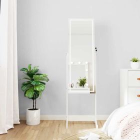 Mirror Jewellery Cabinet with LED Lights Free Standing White (Color: White)