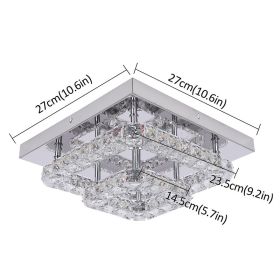 Modern Square Crystal Led Ceiling Light K9 Crystal Chandeliers Fixtures Dimming Stainless Steel Bedroom Light Indoor Lustres (Emitting Color: changeable no remote, Body Color: 27x27cm)