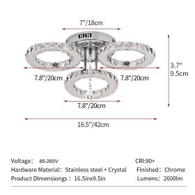 Modern K9 Crystal Led Rings Ceiling Lamp Chandelier Pendant Light Dimmable Luminaire Bedroom Living Dining Room Decor Fixture (Emitting Color: remote, Body Color: 3 rings)