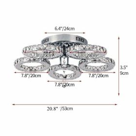 Modern K9 Crystal Led Rings Ceiling Lamp Chandelier Pendant Light Dimmable Luminaire Bedroom Living Dining Room Decor Fixture (Emitting Color: Warm White, Body Color: 5 rings)