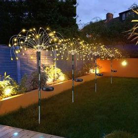 Solar Firework Fairy Light LED Outdoor Waterproof Garden Flower Light Christmas Party Decoration DIY Lawn Lamp Holiday Lighting (Wattage: 60LED, Emitting Color: Warm White)