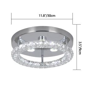 Modern Crystal Chrome Ceiling Lamps LED Ring Corridor Suspension Lamp Stainless Steel Aisle Light Fixtures Lustre Chandelier (Emitting Color: Warm White, Body Color: D30cm B)