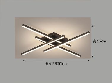 Nordic Minimalist Creative Led Ceiling Lamp Strip Lights Black Chandelier Square Bedroom Lamps Living Room Lamp Led Ceiling Lamp (Emitting Color: Tricolor White, Body Color: Black 61CM)