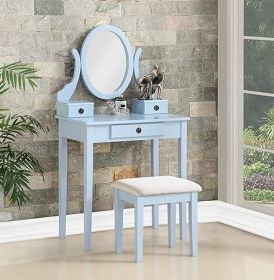 Vanity with Lighted Mirror - Makeup Vanity Desk with Mirror, Power Outlet and Drawers, Dressing Table With Color Lighting Modes (Color: Set-Blue)