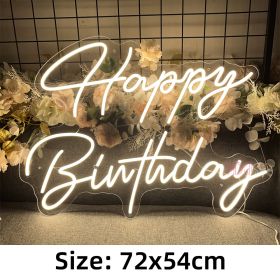 72cm Happy Birthday Neon Sign Party Decor Birthday Gifts Large Size Led Neon Lights Room Bedroom Decor Wall Art Neon Led Signs (Wattage: UK Plug, Emitting Color: HB1-WW-72x54cm)