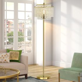 Crystal Floor Lamp, Modern Standing Lamps with Double-Layer Lampshade, Floor Lamps with On/Off Foot Switch, Tall Pole Lamp (Lampshade Color: Gold)