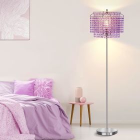 Crystal Floor Lamp, Modern Standing Lamps with Double-Layer Lampshade, Floor Lamps with On/Off Foot Switch, Tall Pole Lamp (Lampshade Color: Purple)