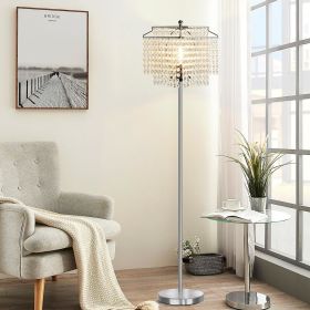 Crystal Floor Lamp, Modern Standing Lamps with Double-Layer Lampshade, Floor Lamps with On/Off Foot Switch, Tall Pole Lamp (Lampshade Color: Silver)