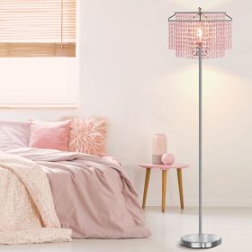 Crystal Floor Lamp, Modern Standing Lamps with Double-Layer Lampshade, Floor Lamps with On/Off Foot Switch, Tall Pole Lamp (Lampshade Color: Pink)