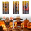 3 Pack Halloween Flameless Candle Lamp with Timer Setting Battery Operated Warm Orange Light Candles for Halloween Party Decoration Spider Crow Skull