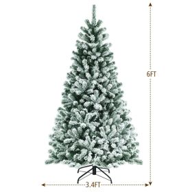 6/7 Feet Pre-lit Snow Flocked Christmas Tree with Metal Stand (size: 6ft)