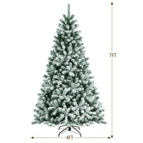 6/7 Feet Pre-lit Snow Flocked Christmas Tree with Metal Stand (size: 7ft)