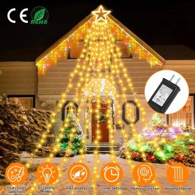 Christmas Hanging Waterfall String Light with Topper Star IP65 Waterproof Outdoor Plug In Fairy Waterfall Tree Light with 8 Lighting Modes Timer Memor (Lighting Color: Warm)