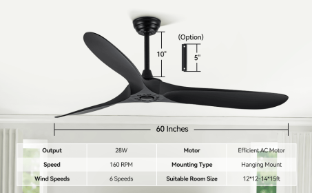 60 inch Ceiling Fan with Remote Control - Timed Lighting, Reversible Airflow and Quiet Operation for Living Room & Bedroom & Outdoor (Color: as Pic)