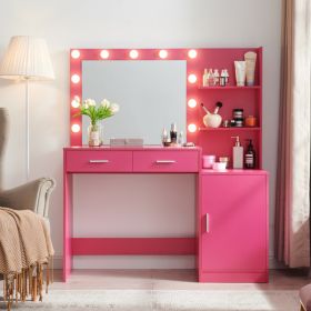 Vanity Desk with Mirror and Lights, 46.4IN Dressing Table with 2 Large Drawer&Large Vertical Organizer (Color: As Picture)