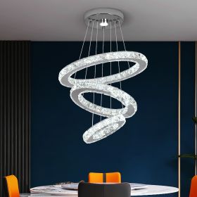 Modern Pendant Lighting Rings Led Crystal Chandelier Hanging Lustre Lamparas Ceiling Lamp Fixtures Luminaire for Living Room (Wattage: 3 Colors Changeable, Body Color: 3rings)