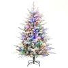 4.5/6/7 Feet Flocked Christmas Tree with 8 Lighting Modes and Multi-Color LED Lights