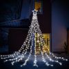 Christmas Hanging Waterfall String Light with Topper Star IP65 Waterproof Outdoor Plug In Fairy Waterfall Tree Light with 8 Lighting Modes Timer Memor